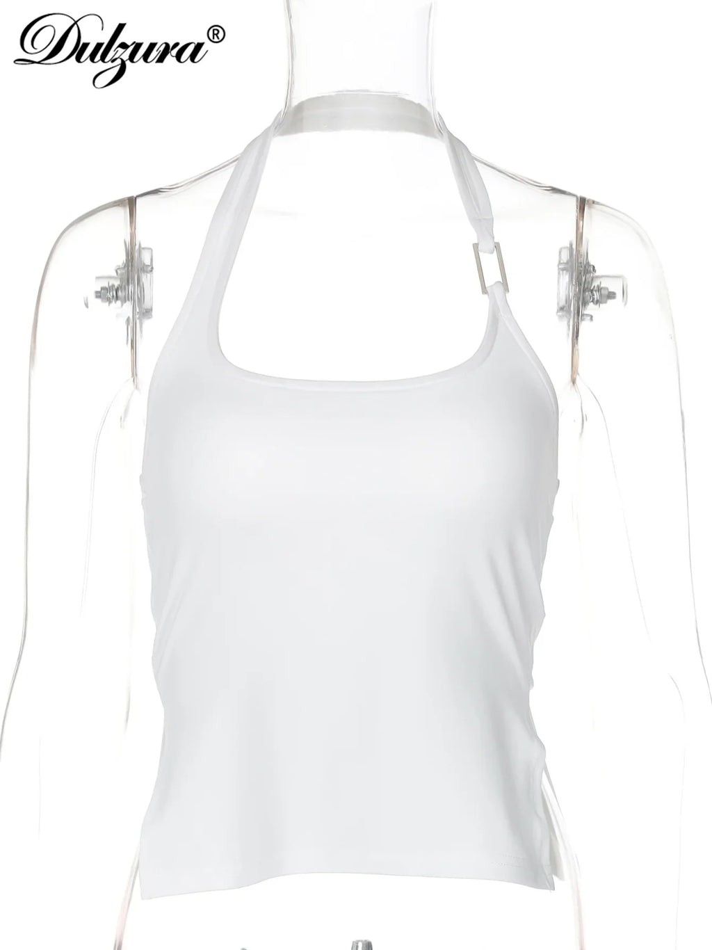 Dulzura Sleeveless Halter Side Slit Top With Button Sexy Casual Tank Party Club Streetwear Women'S Autumn Winter Clothes