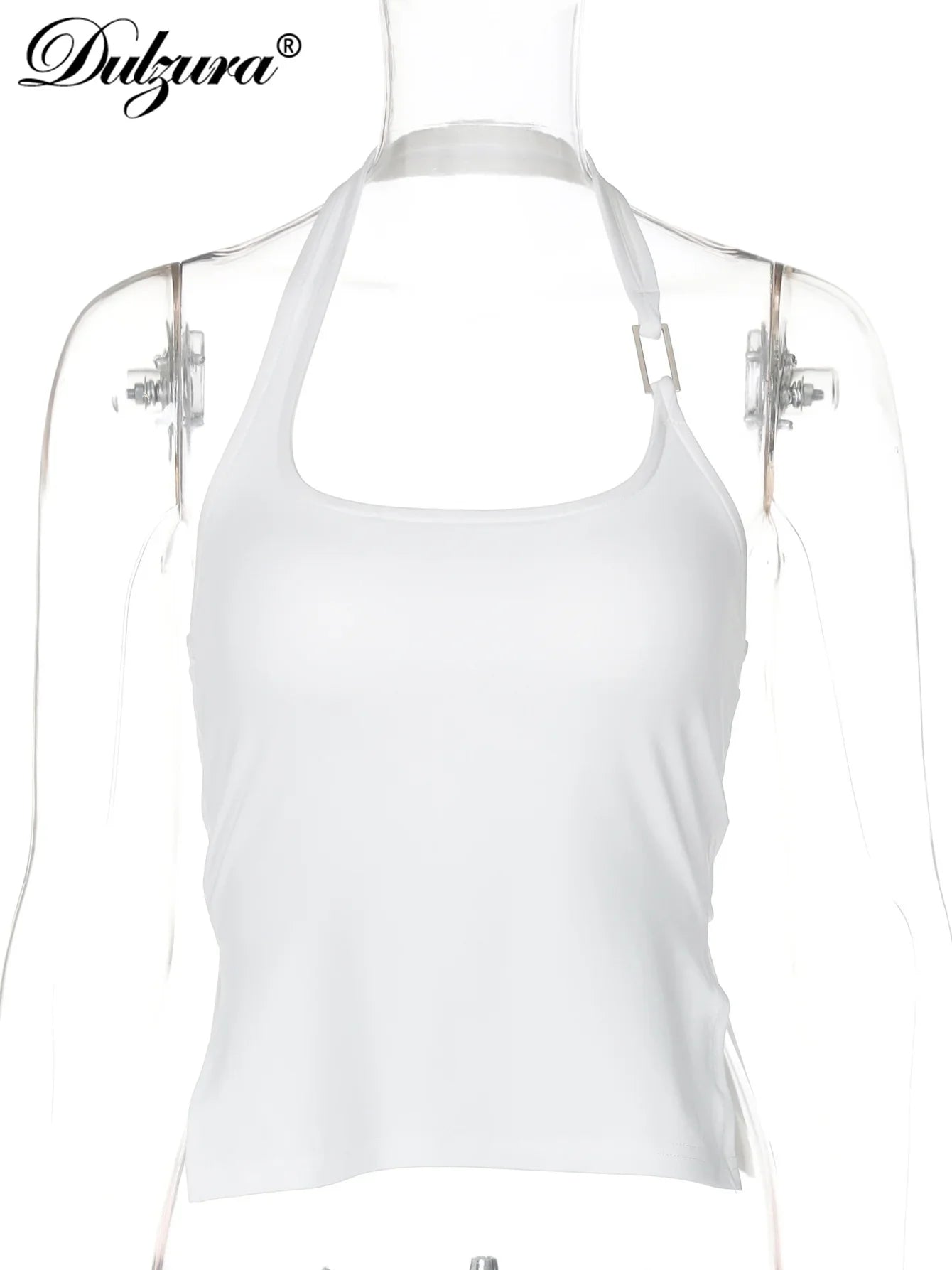 Dulzura Sleeveless Halter Side Slit Top With Button Sexy Casual Tank Party Club Streetwear Women'S Autumn Winter Clothes