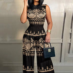 Elegant Women Wide Leg Long Juumpsuit 2024 Spring Summer Fashion Printed Sleeveless Casual Holiday Bodysuits Jumpsuits Trousers