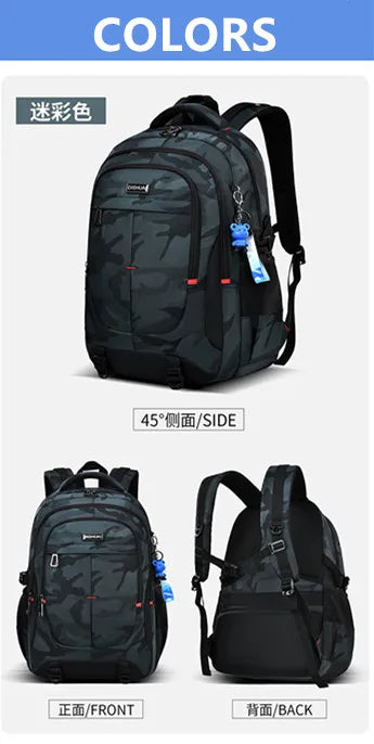 2025 new camouflage backpack for boys High capacity school bag for junior high school students Outdoor travel backpack for men
