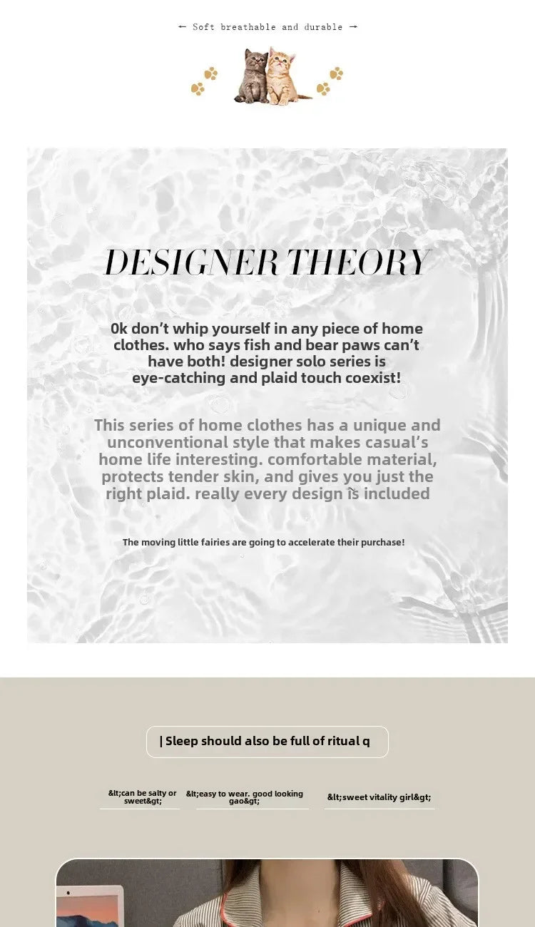 2PCS/Set Women's Long Sleeve Loose Breathable Student Sleepwear Loungewear Cardigan Gray Striped Girl Fashion Pajamas Homewear