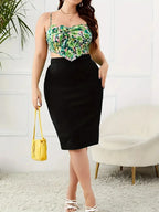 2025 Summer Plus Size Solid Slim Skirt Casual High Waist Slit Skirt  Women's Plus Size Clothing