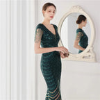 DEERVEADO Elegant V Neck Mermaid Evening Dress Long Luxury Beads Women Evening Party Dresses 2025 New Formal Dress 19085