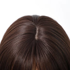 Brown Blonde Highlights Wigs Medium Length Wavy Synthetic Wig With Bangs Natural Body Wave Hair For Women Daily High Temperature