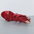 Big Size 32-43 Block Heel Platform Sandals Women Wedding Shoes 2025 Summer High Heels Gladiator Sandals Patent Leather Sandals