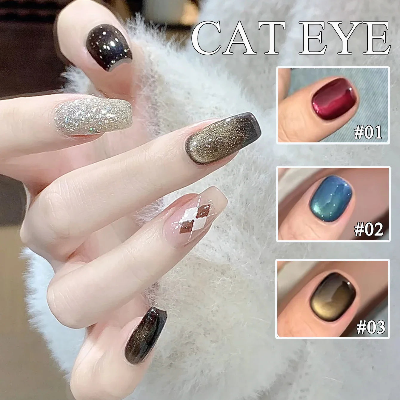 1-3pcs PSK 2025 New Whitening Purple Glass Beads Starry Crystal Nail Art Purple Glass Bead Cat Eye Gel Nail Polish Nail Supplies