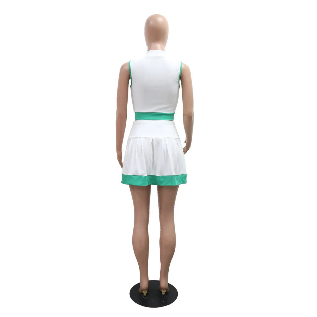 CM.YAYA Women's Set Sleeveless V-neck Vest  + Pleated Skirts 2025 Summer Cute Street Beach Two 2 Piece Sets Outfits Tracksuit