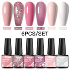 6PCS/SET Glitter Bright Pink Peach Gel Nail Polish Kit Spring Colorful Semi Permanent Soak Off Art UV Gel Varnish For Manicure