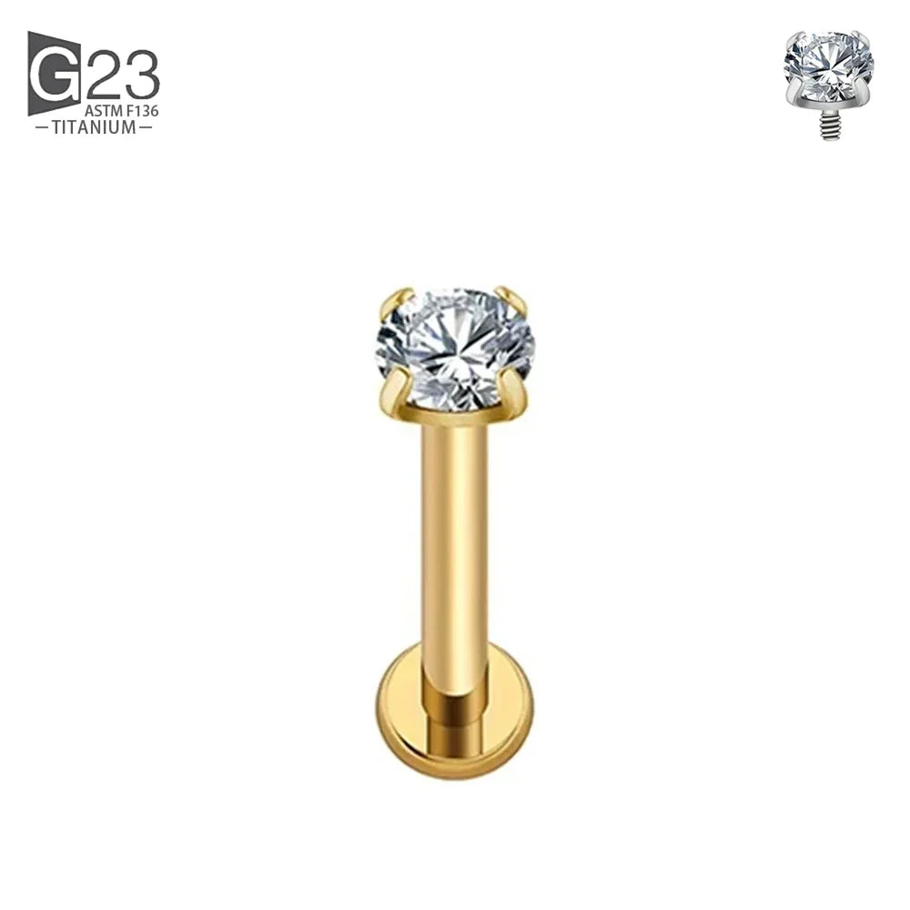 ASTM F136 Titanium 2/2.5/3/4mm CZ Labret Stud 16G Tragus Helix Cartilage Conch Flatback Earlobe Piercing Body Jewelry