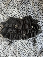 Emo Women Y2K Japanese Goth Elastic Waist Cross Mini Short Skirt High Waist Aesthetic Acubi Ruffle Skirts A-line 2000s Clothes