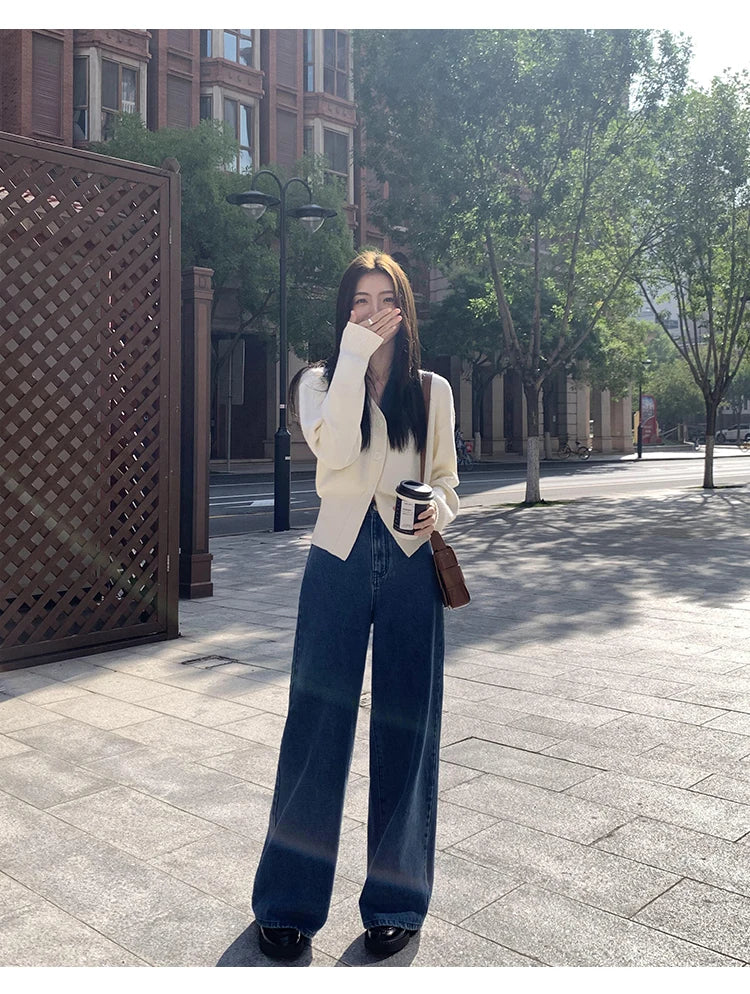 AOSSVIAO Knitted Casual Cardigan 2025 Autumn Winter Elegance Solid Color V-neck Sweater Unique and Niche Slim Fit Tops