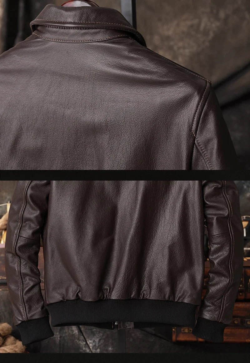 Bomber A2 Pilot Genuine Leather Jacket Men Warm 100% Cow Leather Air Force Coat Dark Brown Men's Cowhide Motorcycle Jackets