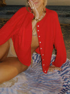 Combhasaki Women's Y2K Chic Solid Color Knitwear Cardigan Fuzzy Long Sleeve Button-down Front Closure Loose Fit Basic Sweaters