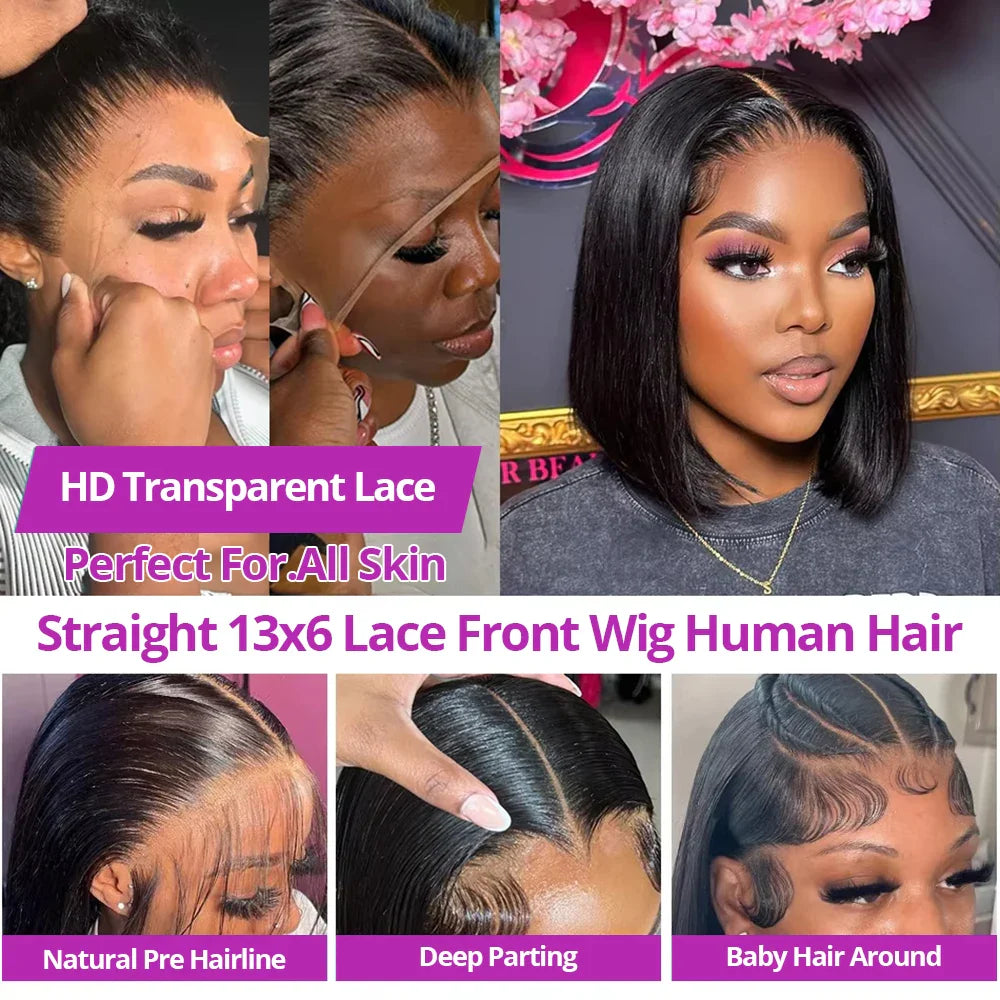 100% Human Hair Wig Glueless Braided Closure Hd Lace Frontal Wig Pre Cut Vietnamese Straight Short Bob Lace Front Wig for Women