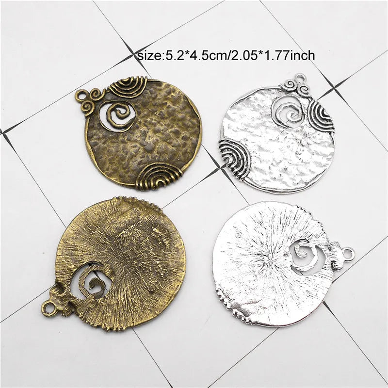 2PCS Antique Charm Ancient Tone Round Shaped Alloy Pendants Crafts 52*44mm Jewelry Making Accessory DIY Findings Charms Pendant