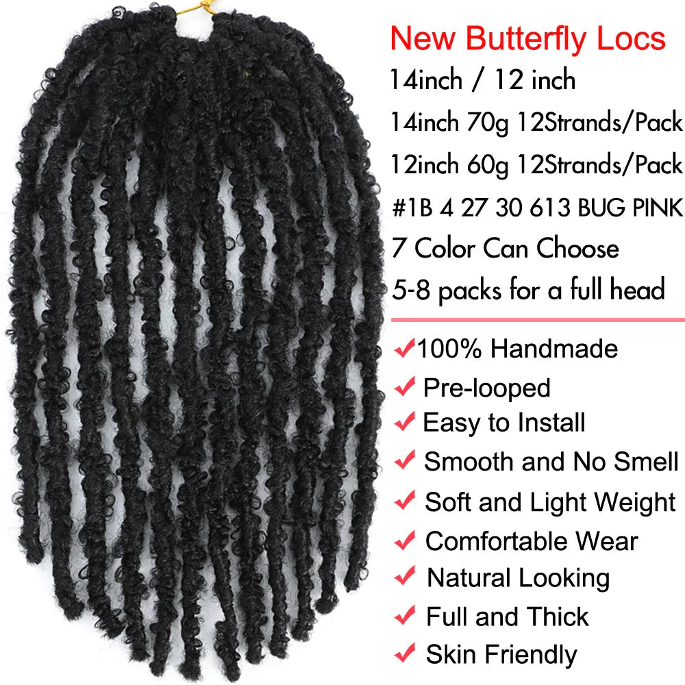 Butterfly Locs Crochet Hair 12 inch Handmade Butterfly Soft Locs Crochet Hair Extensions Synthetic Braiding Hair 12Strands/pack
