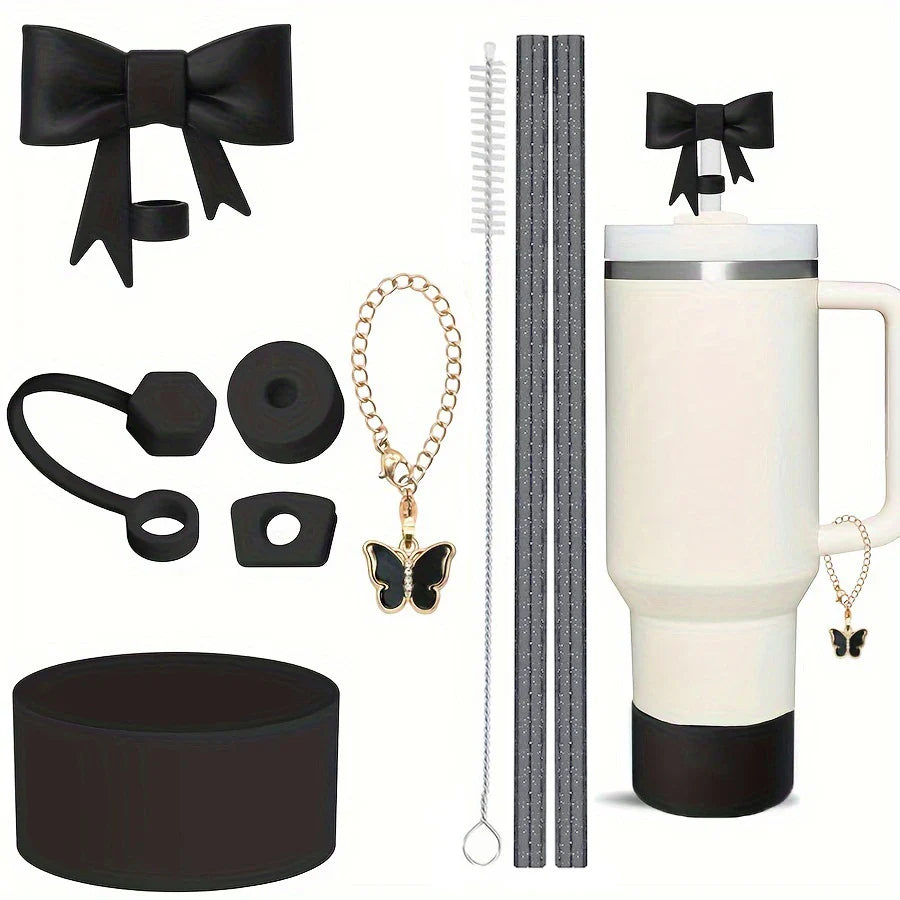 9pcs Accessories for Stanley 40oz Tumbler Cup Spill Proof Stopper 10mm Straw Cover Cap Silicone Boot Charm Chain Straw and Brush