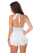 648 # New Sexy High Waist Perforated Bar Hot Pants Summer High Elastic Plus Size Fashion Casual Jeans Denim Shorts Women