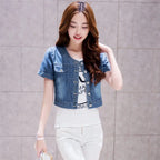 2023 Spring/Summer New Denim Jacket Women's Korean Casual Slim All-Match Short Crop Sleeve Short Sleeve Denim Button Up Top