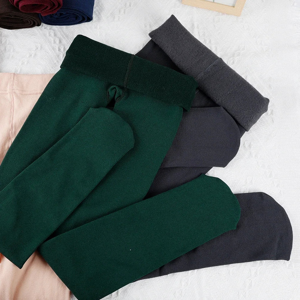 Colorful Fleece Lined Tights Women Thermal Pantyhose for Female Winter Panty Polar Skin Black Effect Stockings Thermal Leggings