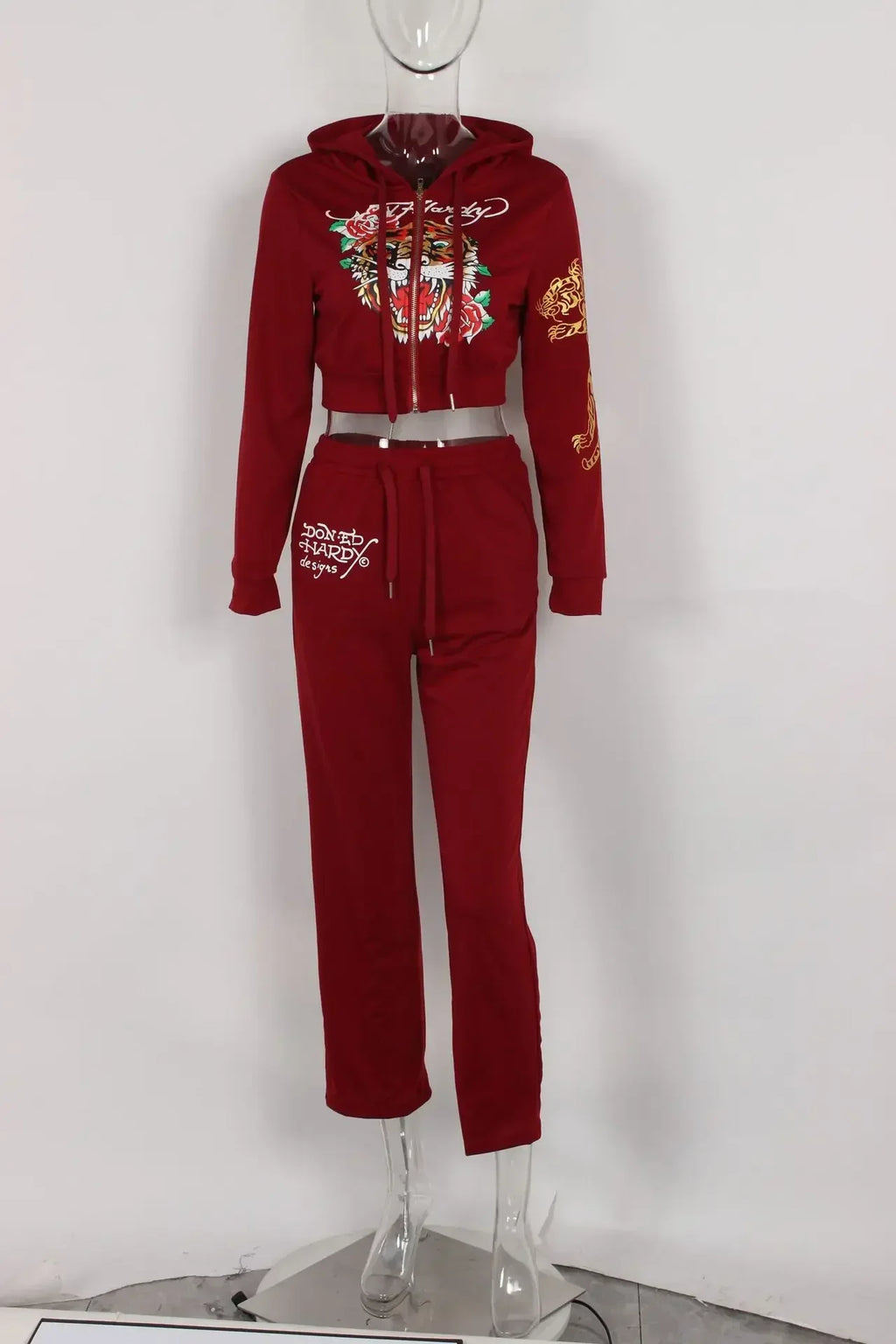 Bangniweigou Skull Love Print Zipper Short Cardigan + High Waist Straight Leg Pants Two Piece Set Women Tracksuit Autumn Winter