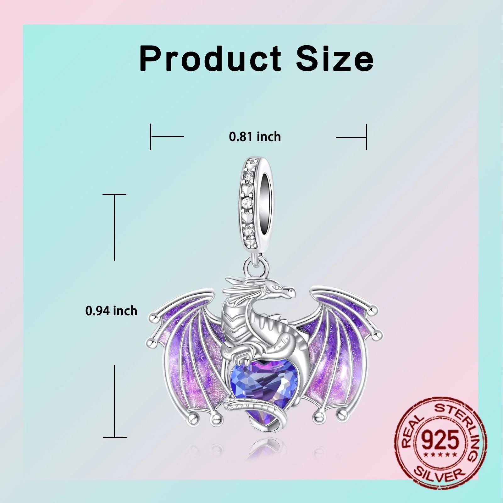925 Sterling Silver Purple Dragon Flying Dragon Pendant Charm Fit Original Charms Bracelets Women DIY Jewelry Gift