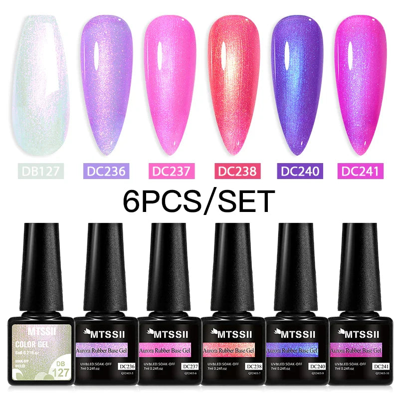 6PCS/SET Glitter Bright Pink Peach Gel Nail Polish Kit Spring Colorful Semi Permanent Soak Off Art UV Gel Varnish For Manicure