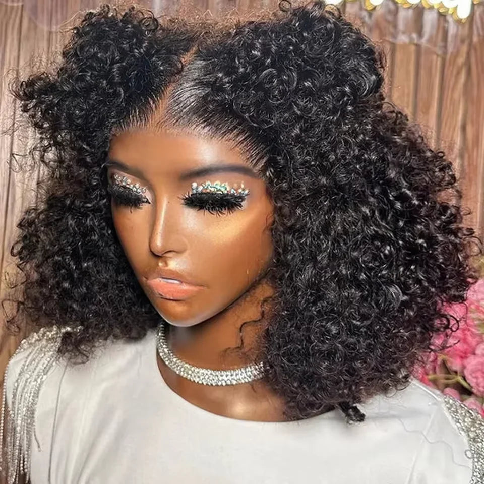 250% Density Malaysian Curly Short Human Hair Pre Plucked BOB Wig 13x4 HD Lace Front Wig Human Hair Deep Wave Lace Frontal Wig