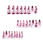 24pcs Manicure Long Almond False Nails Stiletto Ballerina Fake Nials Detachable Halloween Bat French Nail Tips DIY