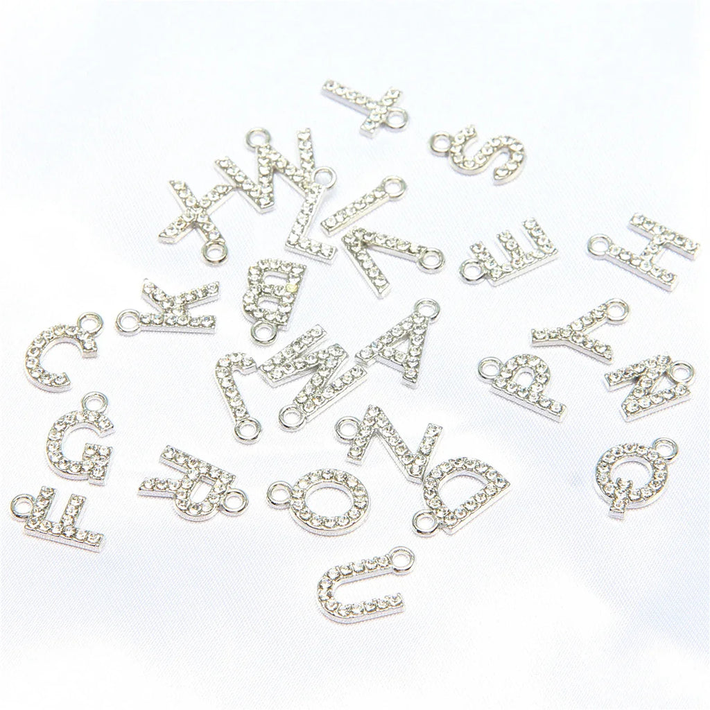 10pcs /26pcs pieces silver English letters drill metal pendant DIY fashion necklace bag pendant earrings material