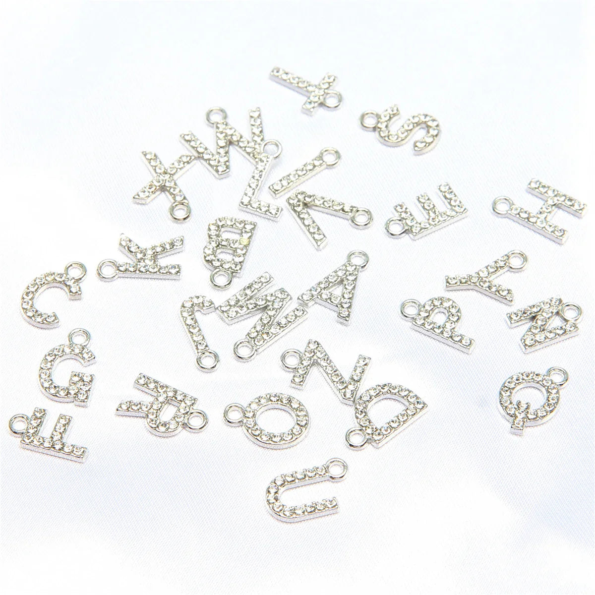 10pcs /26pcs pieces silver English letters drill metal pendant DIY fashion necklace bag pendant earrings material
