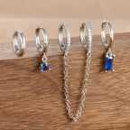 4PCS Exquisite Stainless Steel Long Chain Pendant Earrings Set for Woman Little Huggies Hoop Earrings Cartilage Piercing Jewelry