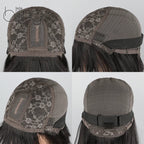 200% Human Hair Wig With Bang Natural Glueless Straight Layered Bob Hairstyle 1X13 Transparent Lace Black for Women 10 Inch