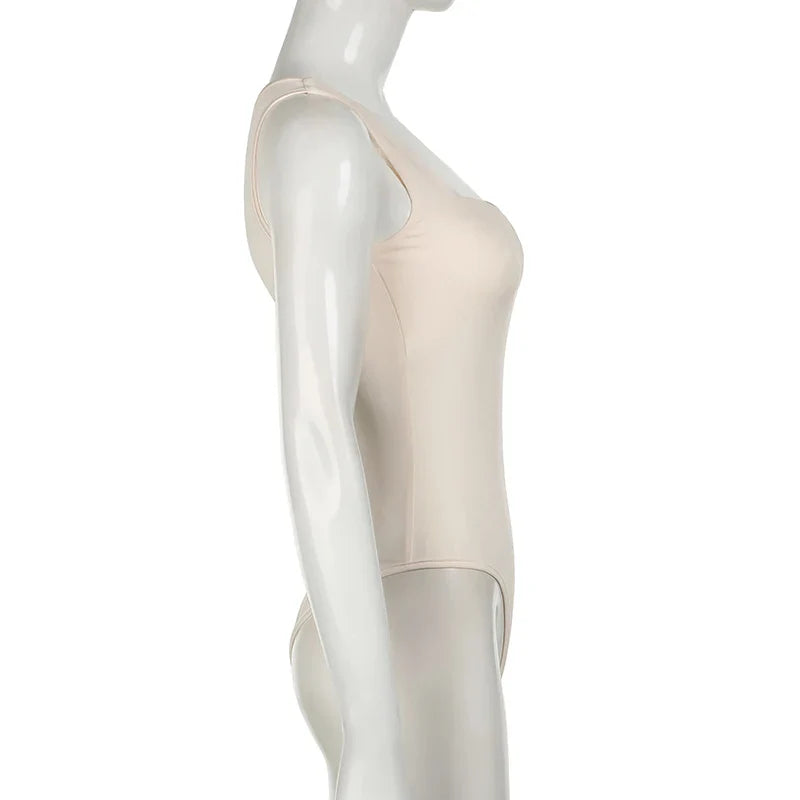 Darlingaga Casual Square Neck Fitness Summer Bodysuit Women Sleeveless Solid Basic One Piece Bodies Sporty Sexy Rompers Outfits