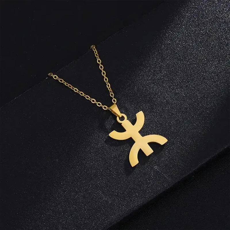 African Berbers Symbol Pendant Necklace Amazigh Letter Yaz Stainless Steel Ethnic Amulet Women Men Necklace