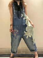 AmaxluluE 2025 Females Fashion Overalls Ladies Summer Printed Denim Pantalons Vintage Casual Jeans Womens Loose Vintage Trousers