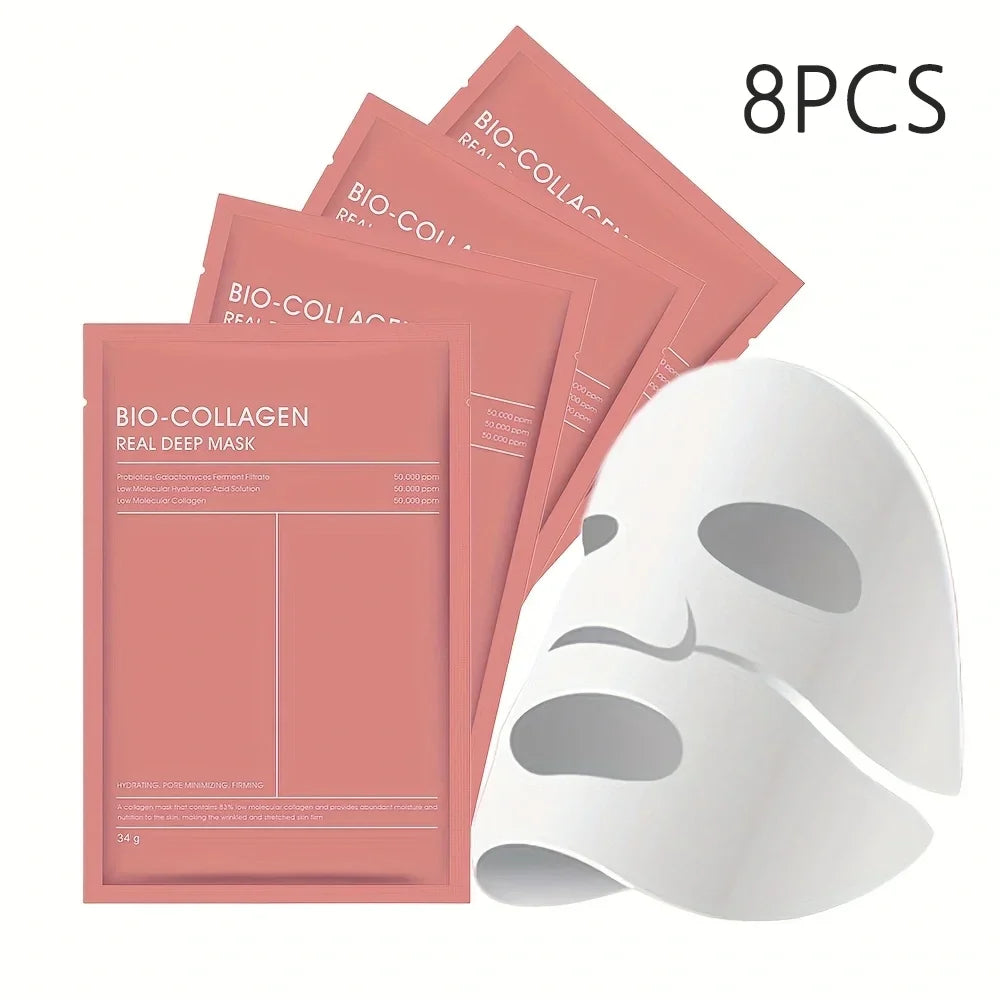 4/8PCS Bio Collagen Face Mask Shrink Pores Deep Hydrating Overnight Mask Moisturizing Refreshing Brightening Face Skin Care