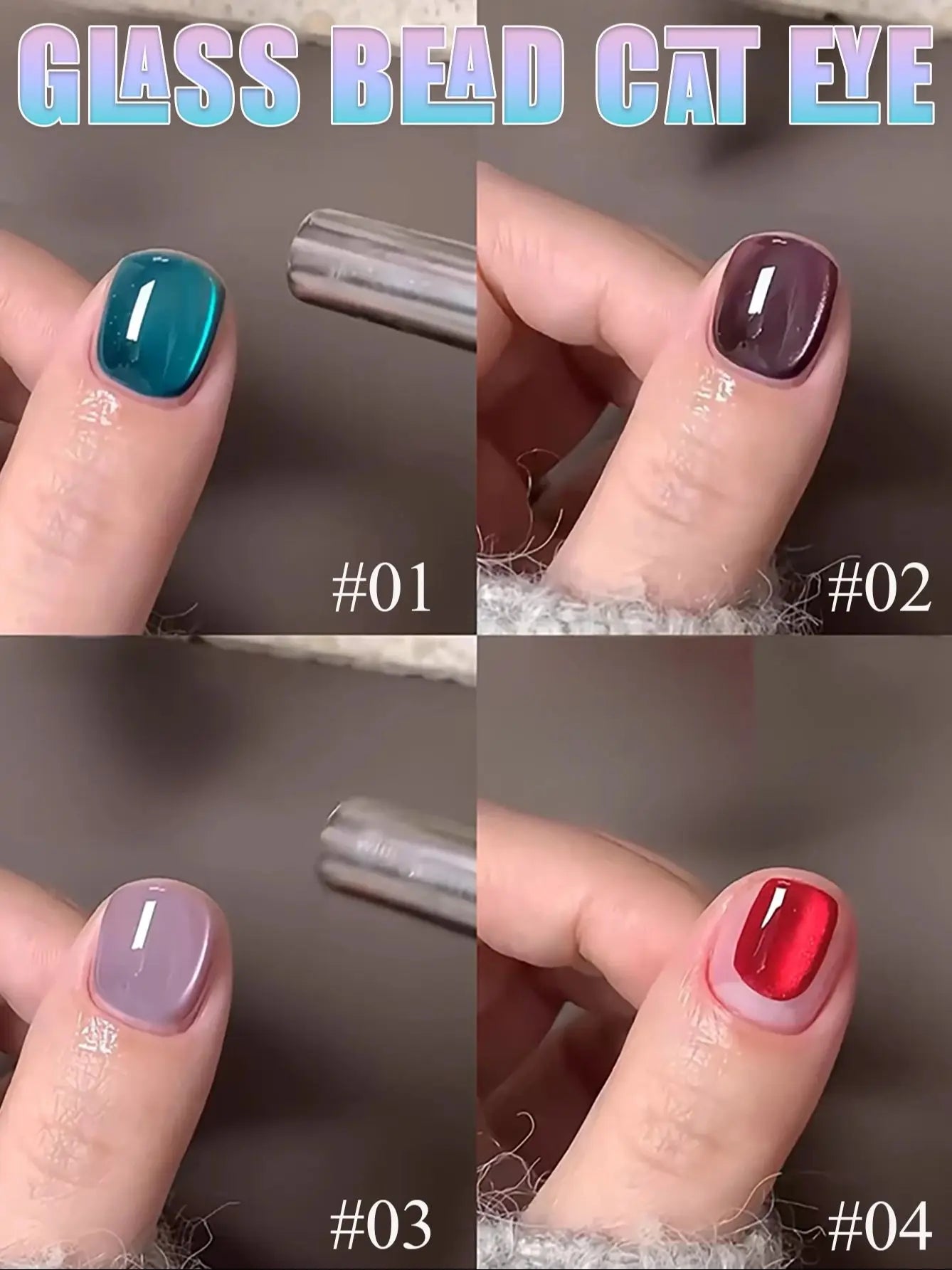 1-3pcs PSK 2025 New Whitening Purple Glass Beads Starry Crystal Nail Art Purple Glass Bead Cat Eye Gel Nail Polish Nail Supplies