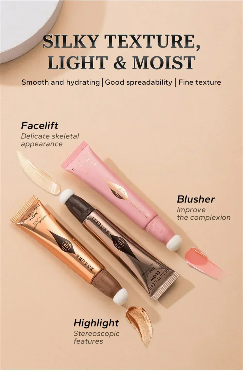 BEAUTY GLAZED 7 Colors Liquid Blush Stick Highlighter Multi Functional Make Up Pen Lip Cheek Waterproof Lasting Cosmetic
