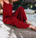 2023 AliExpress Europe and America New Jumpsuit Women's Cross border Summer Female Thread Backless Solid Color Sexy jumpsuit