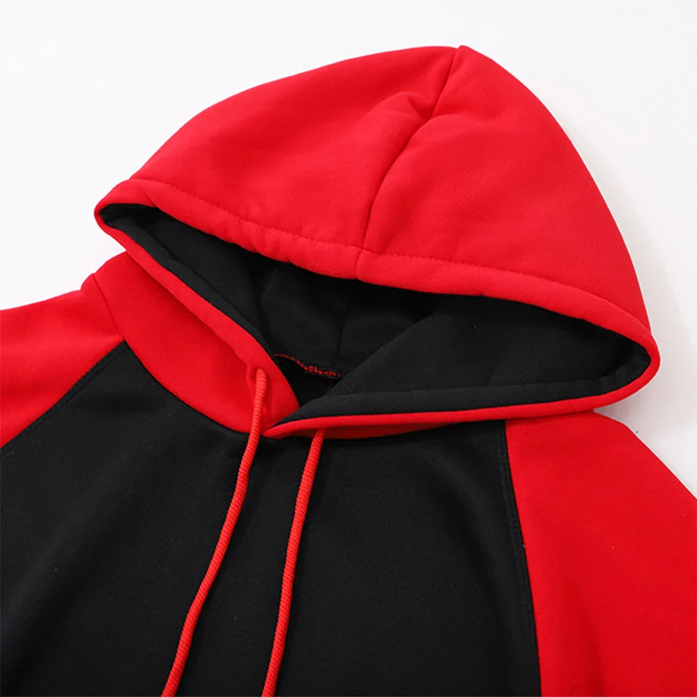 Color Collision Hoodie Men Women Autumn Winter Loose Oversized Clothing Warm Fleece Raglan Splicing Hooded Couple Sweatshirts