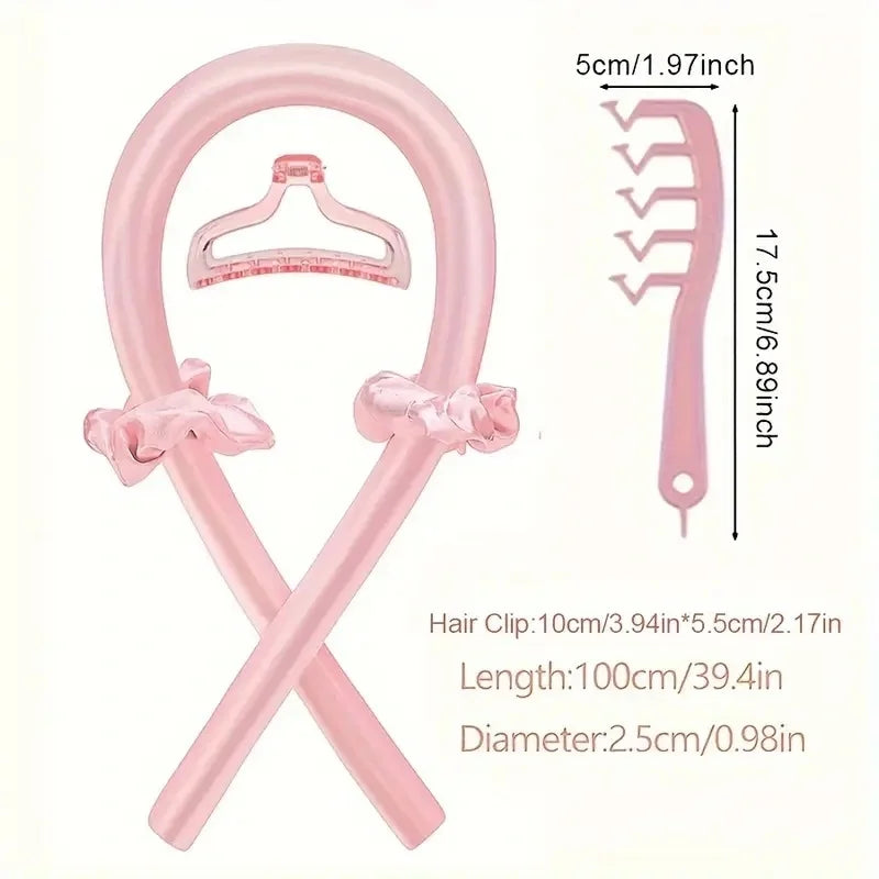 6Pcs Women No-Heat Curly Hair Stick Satin Sleep Cap Set Hair Clip and Ring Comb Sponge Hair Curler Suitable for All Hair Types