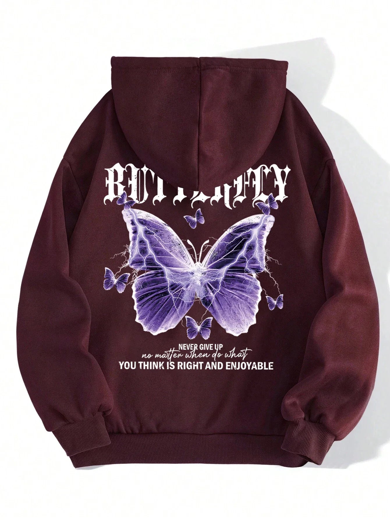 Beautiful Purple Butterfly Printing Hoodies Women Fleece Pocket Hoody Simple Casual Hoodie Autumn Loose Female Streetwear