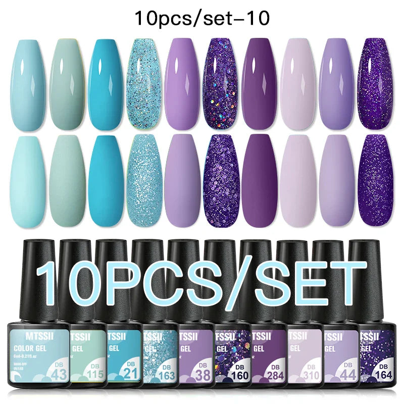 10PCS/Set Gel Nail Polish Set 125 Colors Glitter Semi Permanent Hybrid Gel Varnishes Base Top Coat Soak Off UV LED Nail Art Gel
