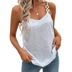 2024 Women´s Summer Sequin Cami Tops Spaghetti Strap V-Neck Sparkle Shimmer Loose Sleeveless Tanks Tops