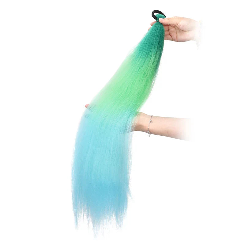 24Inch Synthetic Long Straight Ponytail With Rubber Band Elastic Hair Extension Colorful DIY Braiding Hair Accessories for Women