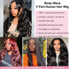 Body Wave V Part Wigs Human Hair 250% Density For Women Full Head Clip In Half Wig No Leave Out Body Wave Wig For Black Women