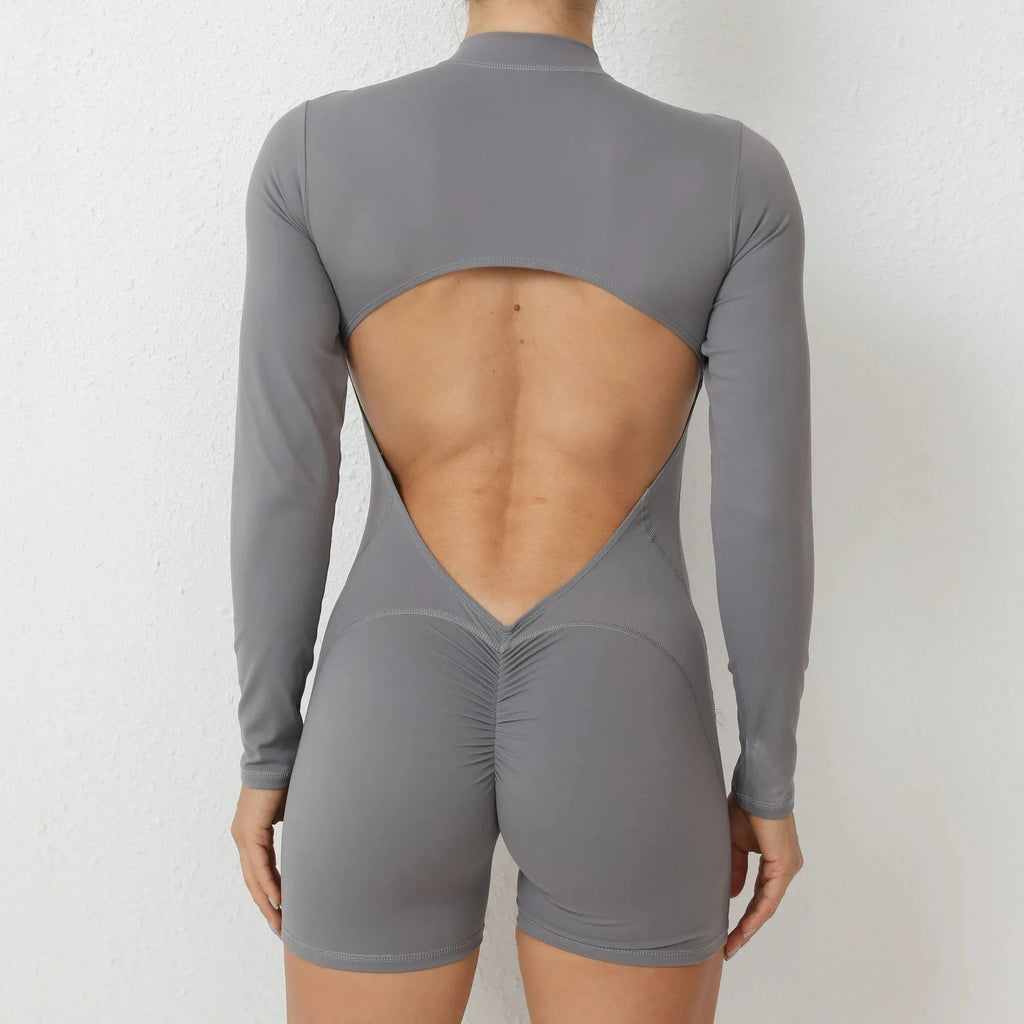 2025 Pad Zipper Long Sleeve Yoga Set Women One Piece Jumpsuit Gym Workout Shorts Fitness Bodysuit Sports Athletic Suit XP358