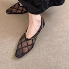 2025 New Lace Mesh Breathable Single Shoes Women's Summer French Square Toe Slip-On Chain Mary Jane Flats