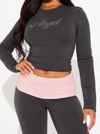 Dulzura Women'S Sexy Casual 2 Piece Pants Set Long Sleeve Letter Print Bodycon Crop Top And Flare Pants Matching Set Streetwear